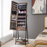 LED Standing Jewelry Mirror Cabinet with 3-Color Lighted Full-Length Mirror-Rustic Brown