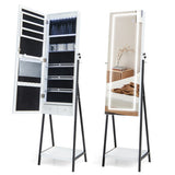 LED Standing Jewelry Mirror Cabinet with 3-Color Lighted Full-Length Mirror-White