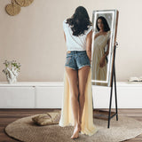 LED Standing Jewelry Mirror Cabinet with 3-Color Lighted Full-Length Mirror-Rustic Brown