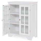 Freestanding Display Storage Cabinet with 2 Glass Doors and Adjustable Shelves-White