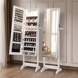 Freestanding Jewelry Cabinet with Full Length HD Mirror-White