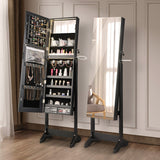Freestanding Jewelry Cabinet with Full Length HD Mirror-Black