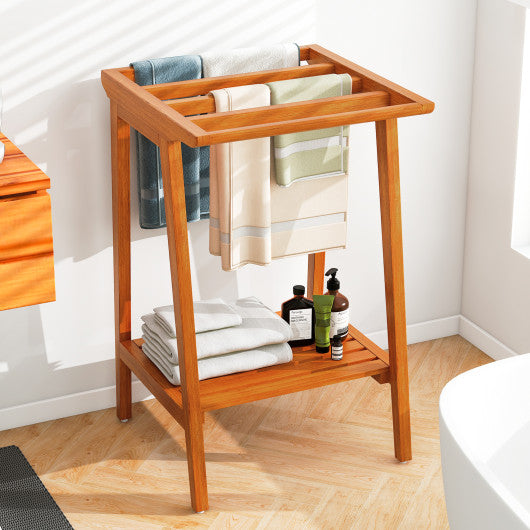 Freestanding Towel Rack with Storage Shelf for Bathroom
