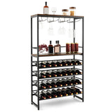 Freestanding Wine Bakers Rack with 4-Tier Wine Storage and 4 Rows of Stemware Racks