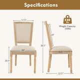 French Dining Chair Set of 2 with Rectangular Backrest and Solid Rubber Wood Frame-Beige