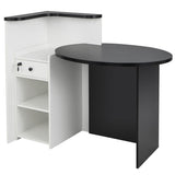 Front Reception Office Desk with Open Shelf and Lockable Drawer-Black & White