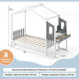 Twin/Full Bed Frame with House Roof Canopy and Fence for Kids-Full Size