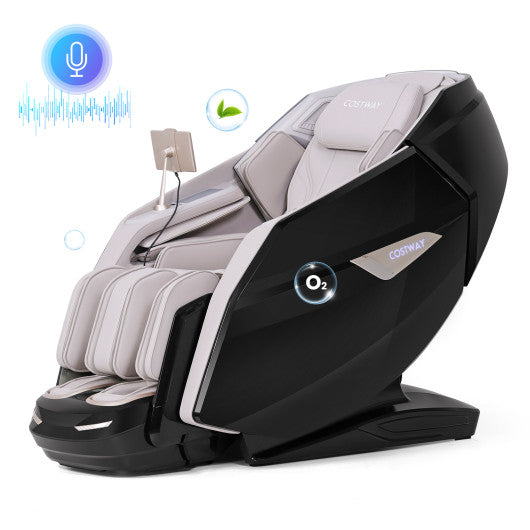 4D Dual Roller System Flexible Track Zero Gravity Full Body Massage Chair with Heart Rate Monitor and Health Detecti-Black