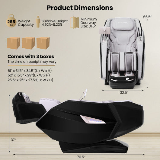 4D Dual Roller System Flexible Track Zero Gravity Full Body Massage Chair with Heart Rate Monitor and Health Detecti-Black