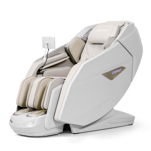 4D Dual Roller System Flexible Track Zero Gravity Full Body Massage Chair with Heart Rate Monitor and Health Detecti-White