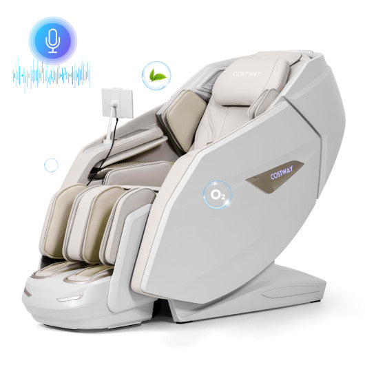 4D Dual Roller System Flexible Track Zero Gravity Full Body Massage Chair with Heart Rate Monitor and Health Detecti-White