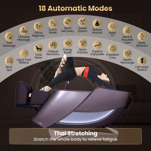 Full Body Zero Gravity Massage Recliner with Airbags and Foot Rollers-Brown