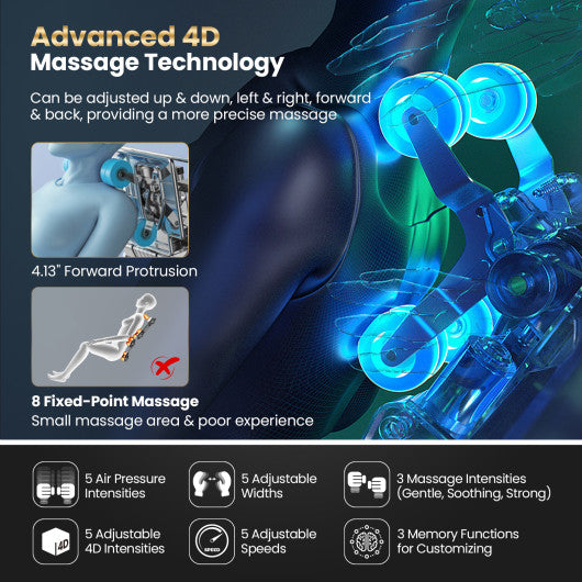 Full Body Zero Gravity Massage Recliner with Airbags and Foot Rollers-Gray