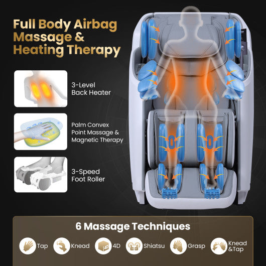 Full Body Zero Gravity Massage Recliner with Airbags and Foot Rollers-Gray