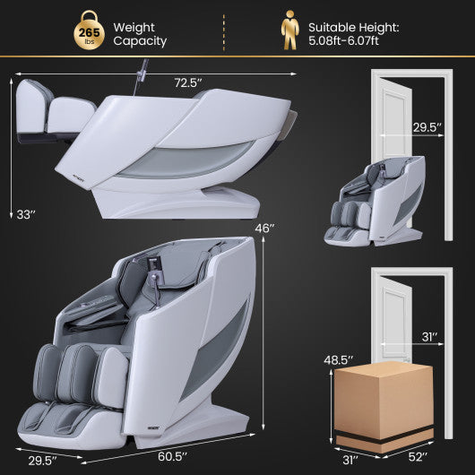 Full Body Zero Gravity Massage Recliner with Airbags and Foot Rollers-Gray