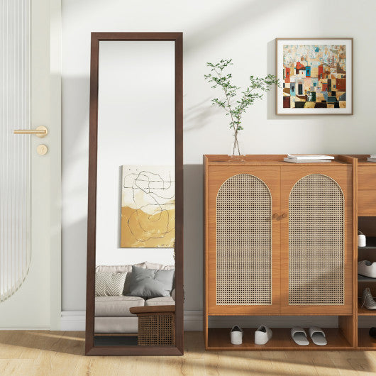 Full Length Mirror with Stand and Solid Wood Frame-18 x 14 x 61 inches