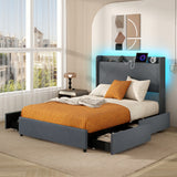 Full/Queen Size Bed Frame with LED Lights and Charging Station-Full Size