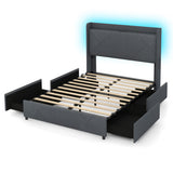 Full/Queen Size Bed Frame with LED Lights and Charging Station-Full Size