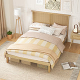 Twin/Full/Queen Size Bed Frame with Rattan Headboard-Full Size