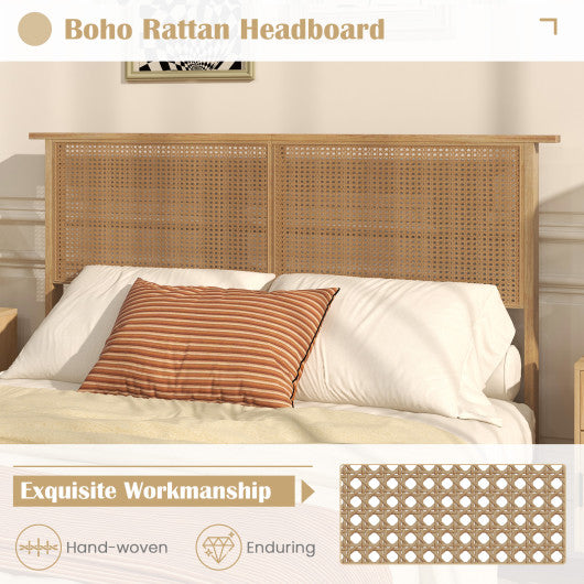 Twin/Full/Queen Size Bed Frame with Rattan Headboard-Full Size