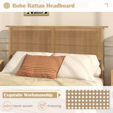 Twin/Full/Queen Size Bed Frame with Rattan Headboard-Full Size