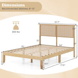Twin/Full/Queen Size Bed Frame with Rattan Headboard-Full Size