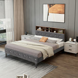 Full/Queen Size Upholstered Bed Frame with Storage Headboard-Full Size