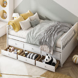 Full Size Wood Daybed Frame with Trundle Bed and 3 Storage Drawers-White