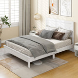Full Size Platform Slat Bed Frame with High Headboard-White