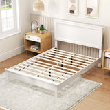 Full Size Platform Slat Bed Frame with High Headboard-White