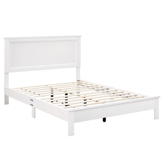 Full Size Platform Slat Bed Frame with High Headboard-White