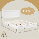 Full Size Platform Slat Bed Frame with High Headboard-White