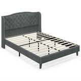 Full/Queen Size Upholstered Platform Bed Frame with Button Tufted Headboard-Full Size
