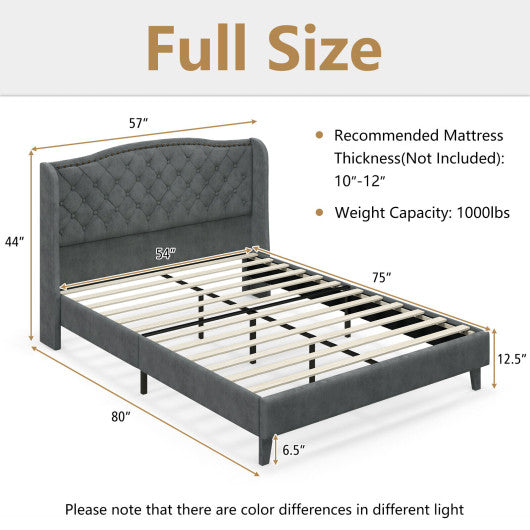 Full/Queen Size Upholstered Platform Bed Frame with Button Tufted Headboard-Full Size