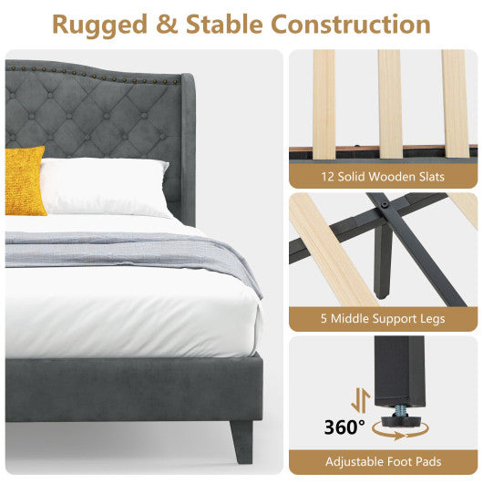 Full/Queen Size Upholstered Platform Bed Frame with Button Tufted Headboard-Full Size