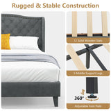 Full/Queen Size Upholstered Platform Bed Frame with Button Tufted Headboard-Full Size