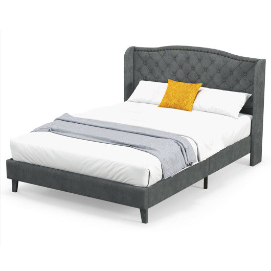 Full/Queen Size Upholstered Platform Bed Frame with Button Tufted Headboard-Full Size