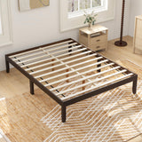 Full Size Wood Bed Frame with Wooden Slats Support and Rubber Wood Legs-Espresso