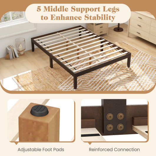 Full Size Wood Bed Frame with Wooden Slats Support and Rubber Wood Legs-Espresso