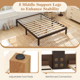 Full Size Wood Bed Frame with Wooden Slats Support and Rubber Wood Legs-Espresso