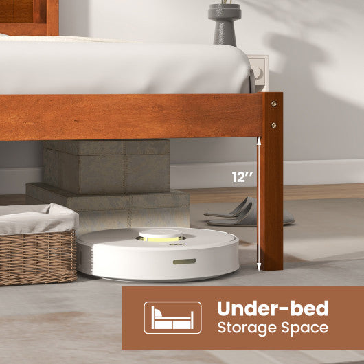 Twin/Full/Queen Size Bed Frame with Wooden Headboard and Slat Support-Full Size