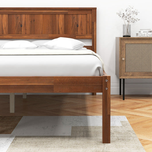 Twin/Full/Queen Size Bed Frame with Wooden Headboard and Slat Support-Full Size