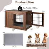 Furniture Dog Crate with Cushion and Double Doors-Walnut