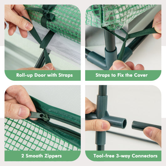 6 x 3 x 3 Feet Galvanized Raised Garden Bed with Greenhouse-Green