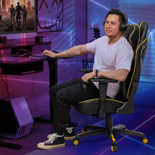 Ergonomic Gaming Chair with Adjustable Height and Reclining Backrest-Yellow