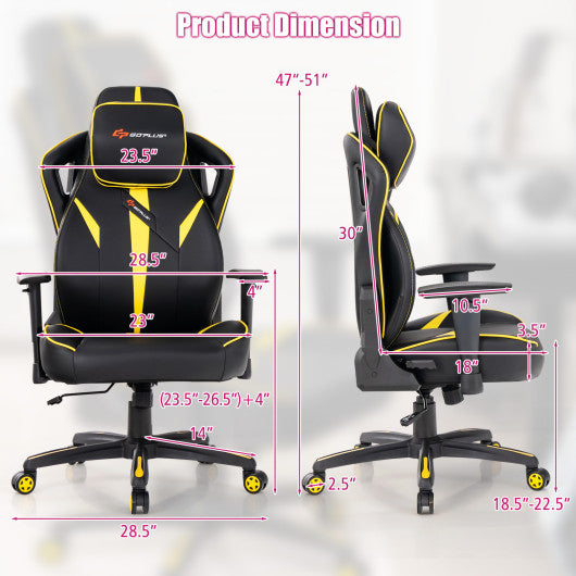 Ergonomic Gaming Chair with Adjustable Height and Reclining Backrest-Yellow