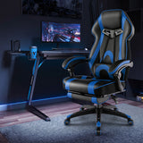 Gaming Chair Racing Style Swivel Chair with Footrest and Adjustable Lumbar Pillow-Blue