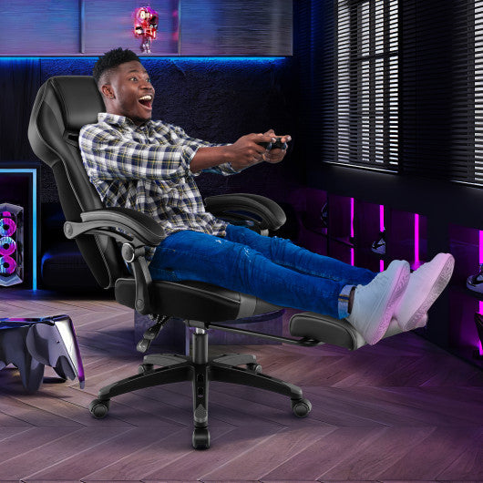 Gaming Chair Racing Style Swivel Chair with Footrest and Adjustable Lumbar Pillow-Gray