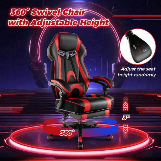 Gaming Chair Racing Style Swivel Chair with Footrest and Adjustable Lumbar Pillow-Red