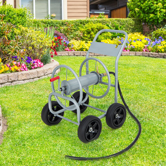 Garden Hose Reel Cart Holds 330ft of 3/4 Inch or 5/8 Inch Hose-Silver